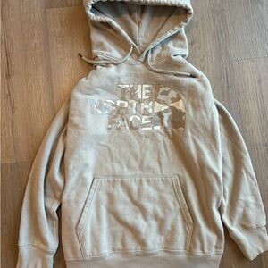The North Face Tan Fleece Hoodie Logo Graphic Medium